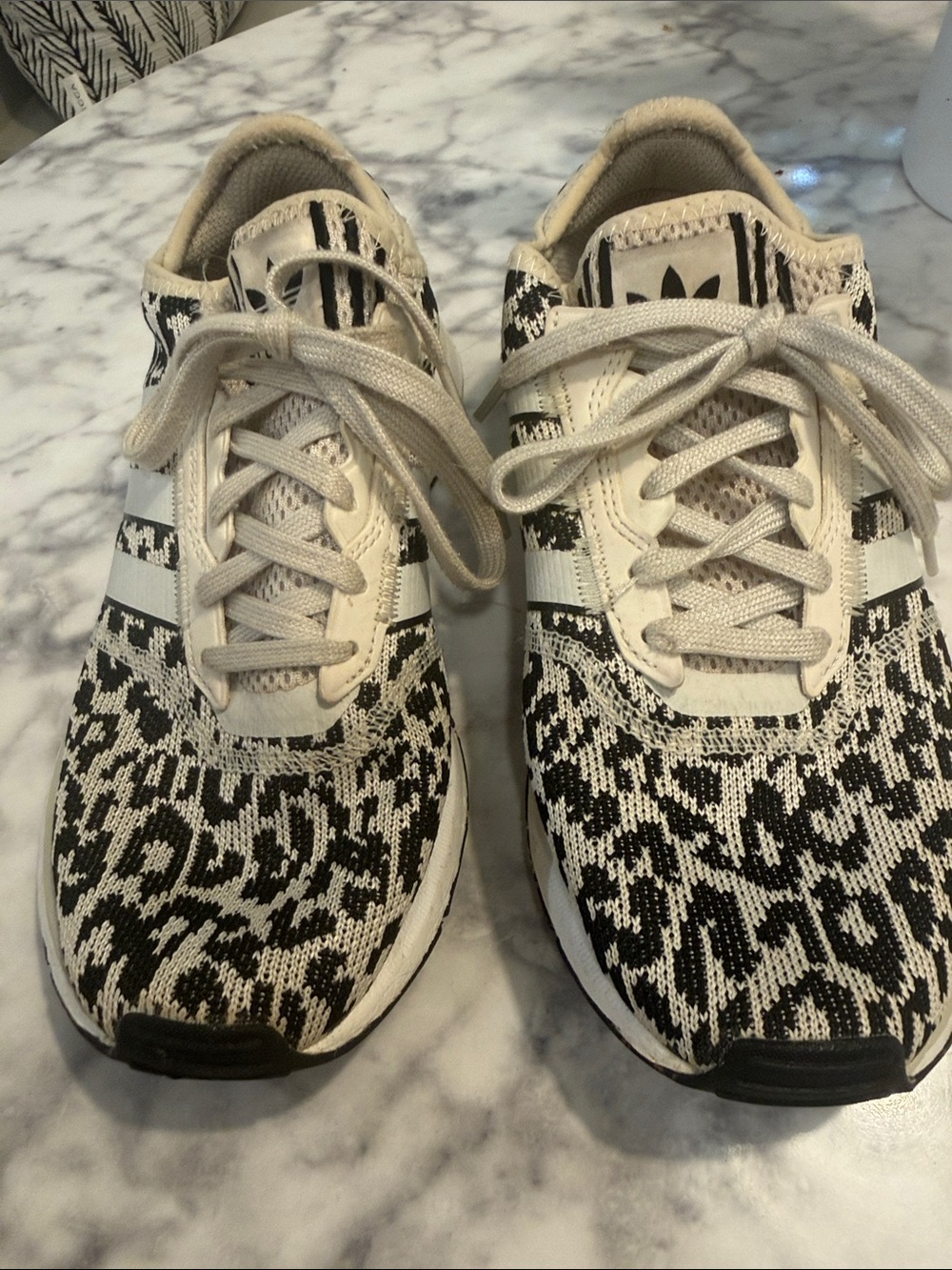 adidas Women’s Cream & Black Knit Leopard-Print Running Shoes